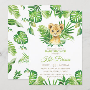 Invitation Cute Lion Cub Baby shower Garçon de verdure tropic