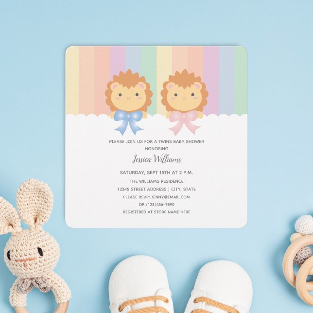 Invitation Cute Lion Cubs Twins Baby Boy and Girl Baby shower (Créateur téléchargé)