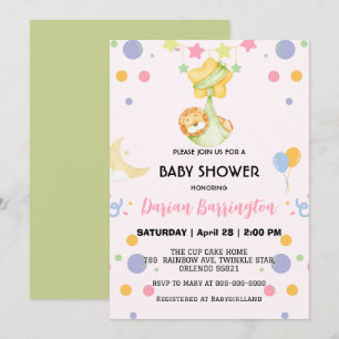Invitation Cute Lion étoile ballon baby shower fête filles
