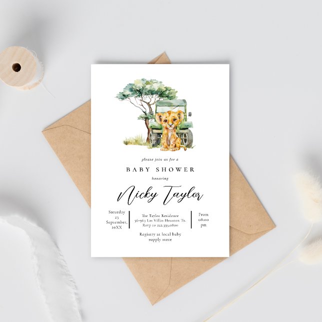 Invitation Cute Lion Woodland Safari Baby shower (Créateur téléchargé)