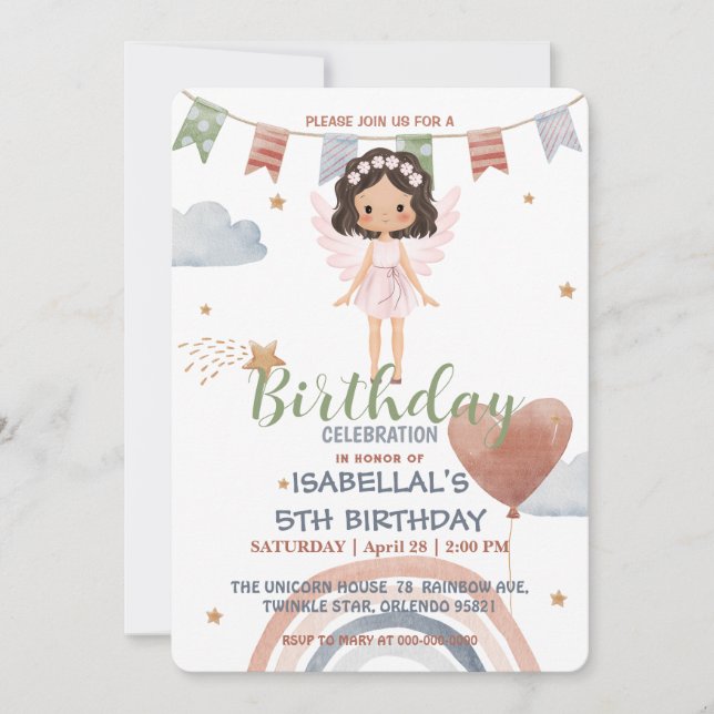 Invitation Cute Little ange afro filles Balloon Anniversaire (Devant)