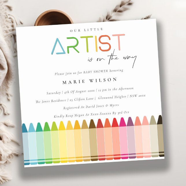 Invitation Cute Little Artist Crayon Fun Rainbow Baby shower (Créateur téléchargé)