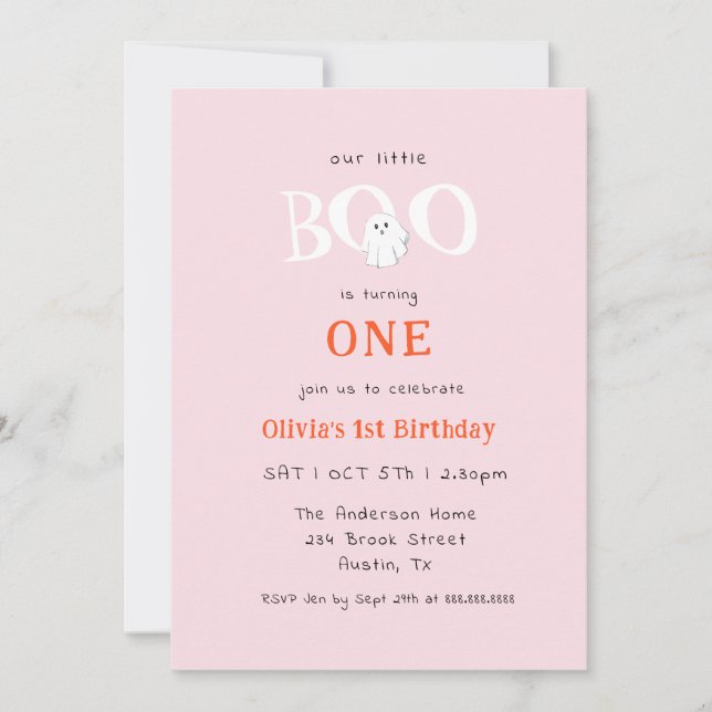 Invitation Cute Little Boo Halloween Fantôme Fille 1er annive (Devant)