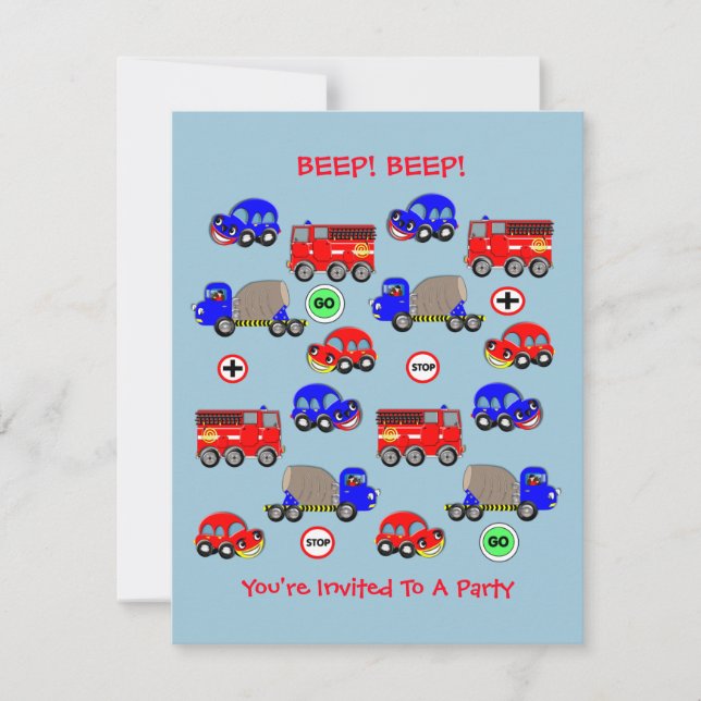 Invitation Cute Little Boys Car Thème Baby shower - Anniversa (Devant)