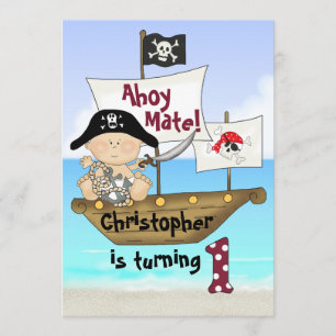 Invitation Cute Little Buccaneer Pirate 1er anniversaire Invi