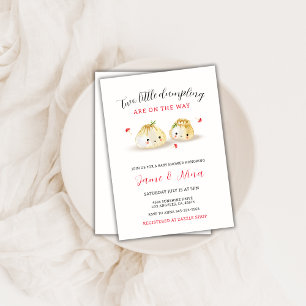 Invitation Cute Little Dumpling Champignons Baby shower Twin