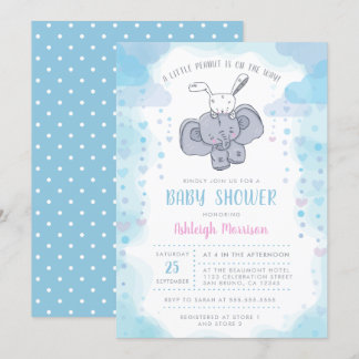 Invitation Cute Little Elephant & Baby Bunny Baby Shoy