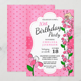 Invitation Cute Little Fairy 00e anniversaire fille en rose