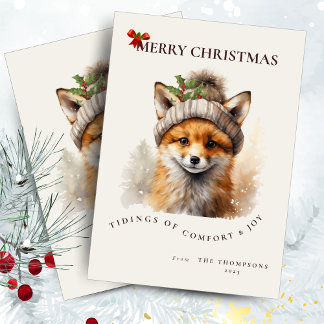 Invitation Cute Little Fox Christmas Greetings Card