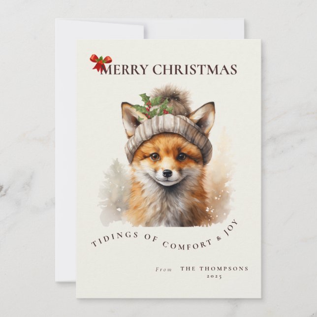 Invitation Cute Little Fox Christmas Greetings Card (Devant)