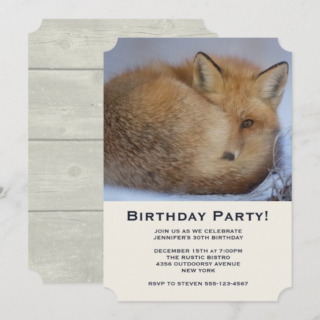 Invitation Cute Little Fox Curtup fête d'anniversaire (Devant / Derrière)