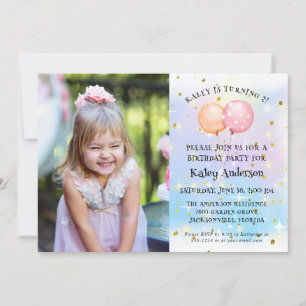 Invitation Cute Little Girl Ballon Anniversaire Photo