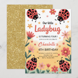 Invitation Cute Little Ladybug Girl Birthday Party