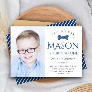 Invitation Cute Little Man Bow Cravate Premier anniversaire f