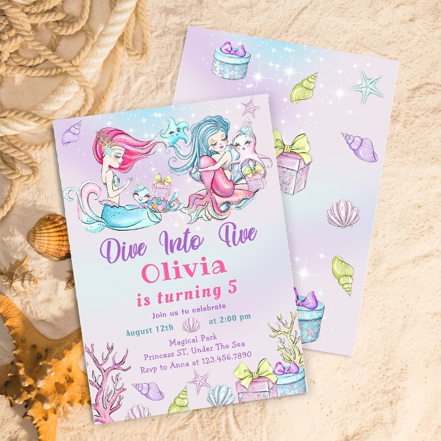 Invitation Cute Little Mermaid 5e Anniversaire Fête Invitatio (Créateur téléchargé)