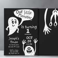 Cute Little Monster Boys First Birthday Invitatiat