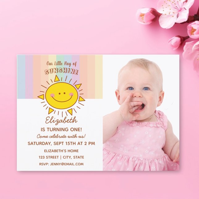 Invitation Cute Little Rainbow Sunshine Baby Birthday Photo (Créateur téléchargé)