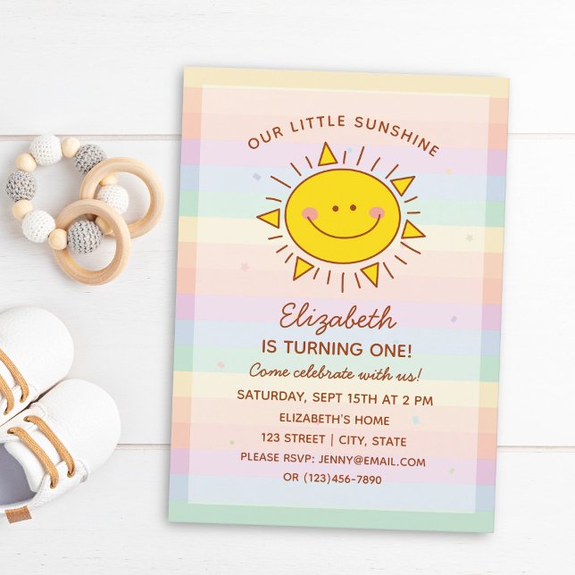 Invitation Cute Little Rainbow Sunshine Baby Premier annivers (Créateur téléchargé)