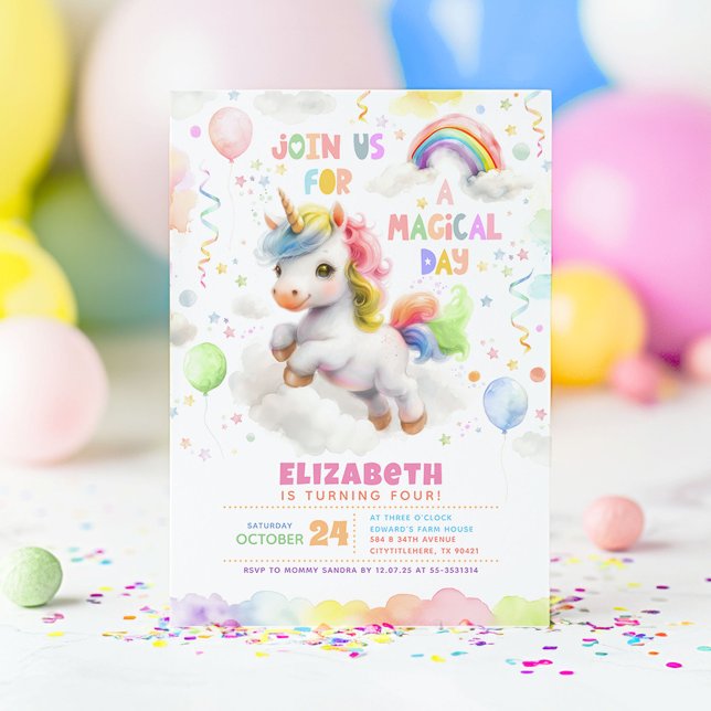 Invitation Cute Little Rainbow Unicorn Fête d'anniversaire fi (Colorful Unicorn Birthday Invitations)