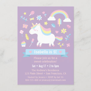 Invitation Cute Little Unicorn Rainbow Girls Birthday Party