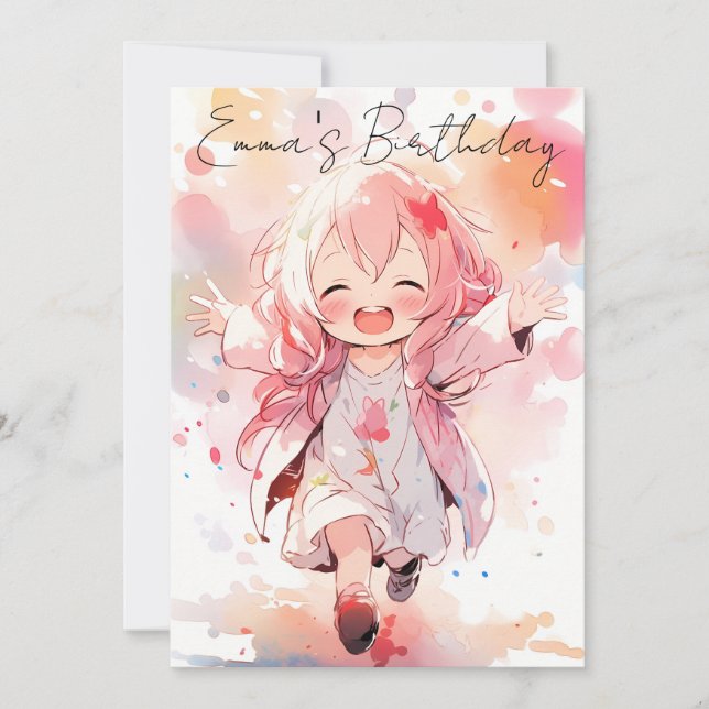Invitation Cute little watercolor girl birthday (Devant)