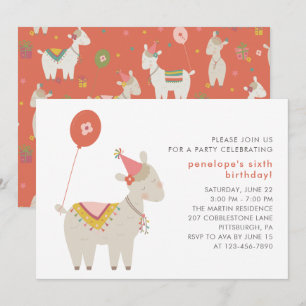 Invitation Cute Llama avec Balloon Anniversaire
