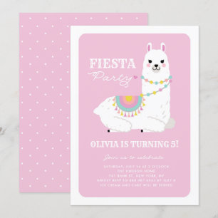 Invitation Cute Llama avec Pom Poms rose Anniversaire de enfa