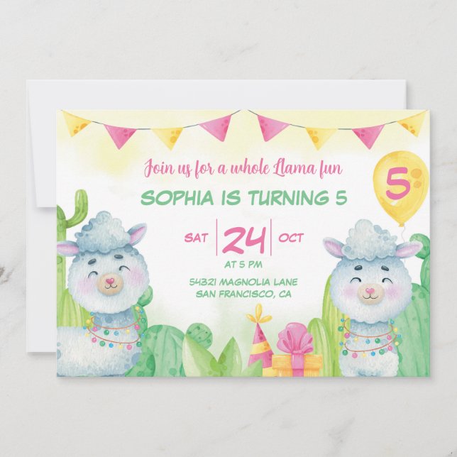 Invitation Cute Llamas Anniversaire de enfant (Devant)