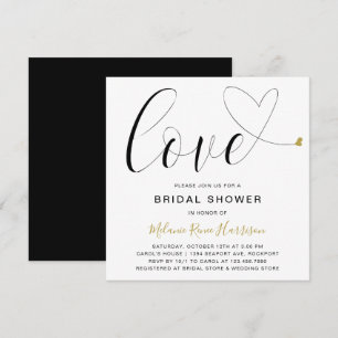 Invitation Cute Love Gold Heart Fête des mariées moderne