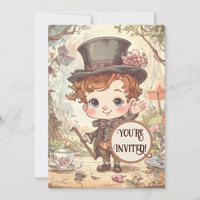 Invitation Cute Mad Hatter Whimsland Wonderland Art (Devant)