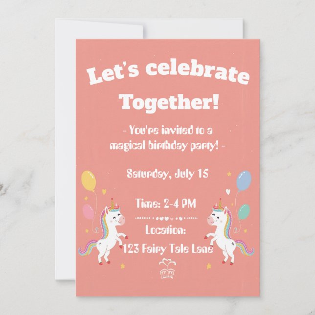 Invitation Cute Magical Unicorn Invite (Devant)