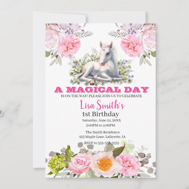 Invitation Cute Magique Bébé Unicorn 1er anniversaire (Devant)