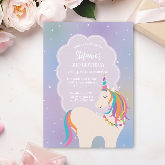 Invitation Cute Magique Rainbow Unicorn Anniversaire de enfan (Créateur téléchargé)