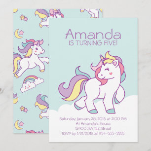 Invitation Cute Magique Unicorn Pastel Animaux DE FAMILLE Ann