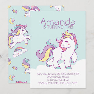 Invitation Cute Magique Unicorn Pastel Animaux de filles Anni