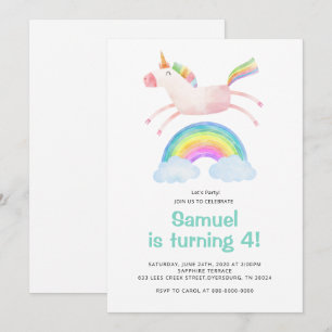 Invitation Cute Magique Unicorn Rainbow Anniversaire