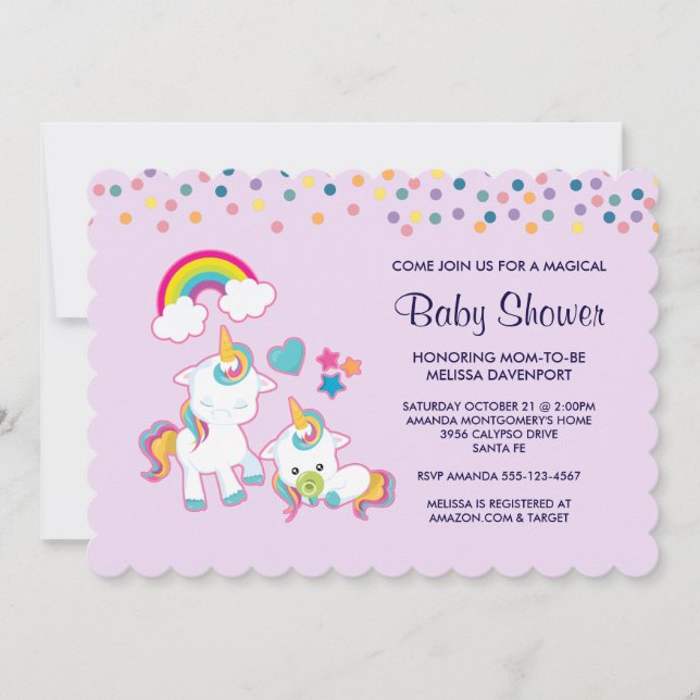 Invitation Cute Mama & Baby Unicorn Baby shower magique (Devant)