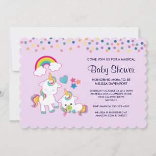 Invitation Cute Mama & Baby Unicorn Baby shower magique