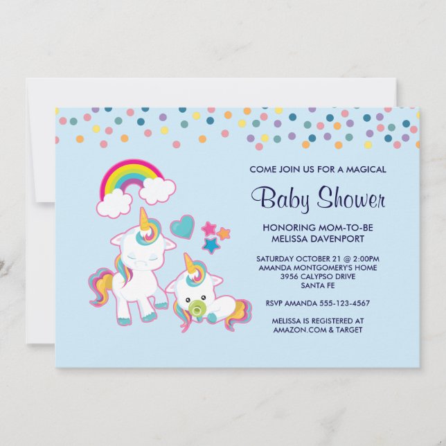 Invitation Cute Mama & Baby Unicorn Baby shower magique (Devant)