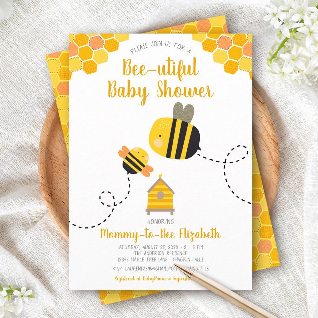 Invitation Cute maman à Bee Baby shower Whimsical Kawaii (Créateur téléchargé)