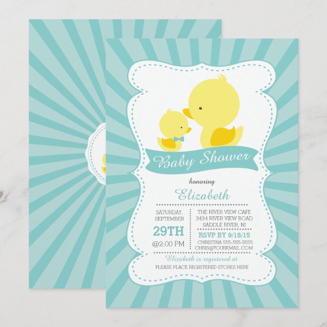 Invitation Cute Maman Bébé Canards Neutres Garçons Baby showe (Devant / Derrière)