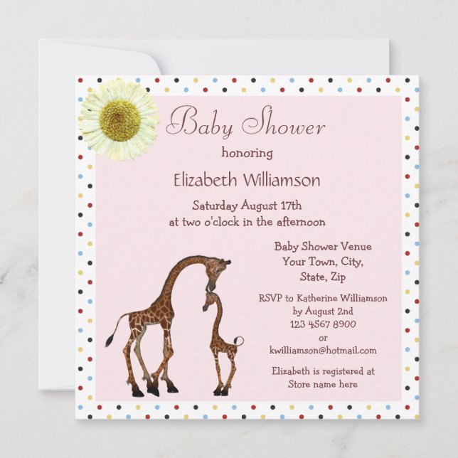 Invitation Cute maman et bébé Baby shower rose Giraffe (Devant)