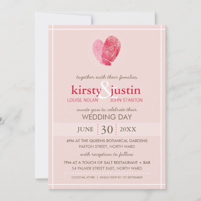 Invitation CUTE MARIAGE INVITER moderne empreinte coeur rose (Devant)