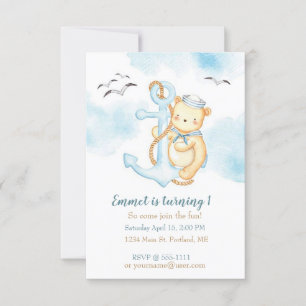 Invitation Cute marin porter bébé fête d'anniversaire personn