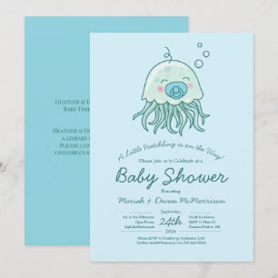 Invitation Cute méduse Baby shower Kawaii Blue Boy