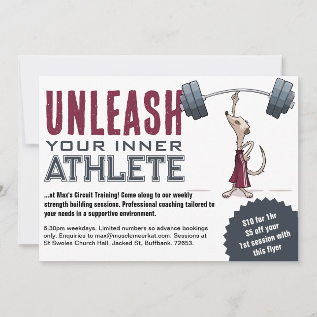 Invitation Cute Meerkat dévoile votre dessin d'athlète intéri (Devant)