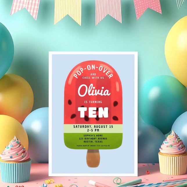 Invitation Cute Melon Popsicle Girl 10e anniversaire (Cute Melon Popsicle Girl 10th Birthday Invitation)