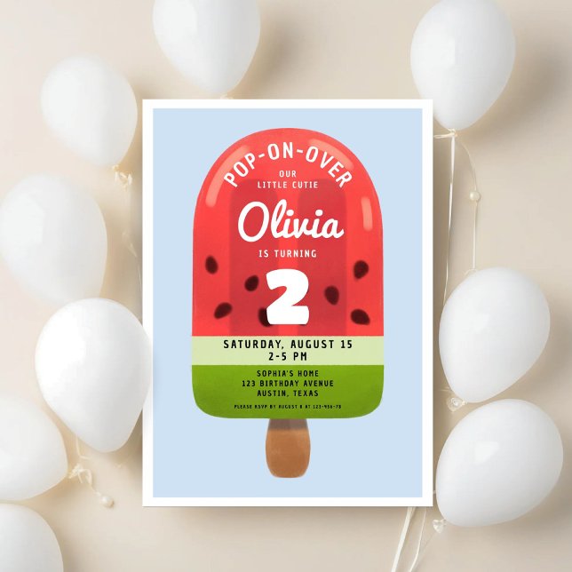 Invitation Cute Melon Popsicle Girl Deuxième anniversaire (Cute Melon Popsicle Girl Second Birthday Invitation)