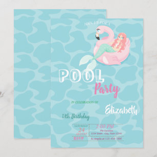 Invitation Cute Mermaid Pool fête d'anniversaire