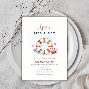 Invitation Cute Minimal Crabe Nautique Baby shower d'étoiles